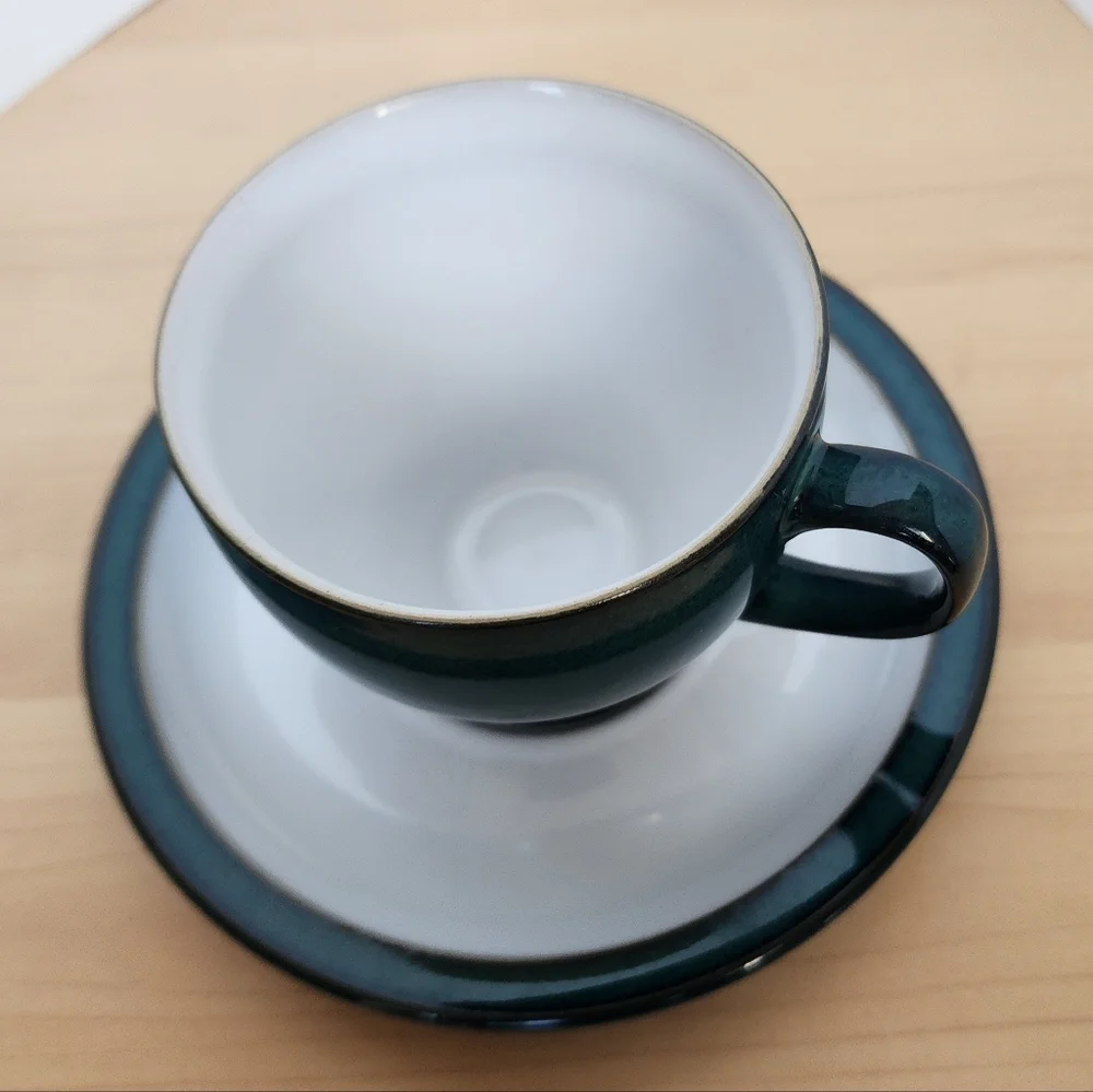 Vintage Denby England Greenwich Teal Stoneware Cup & Saucer Set